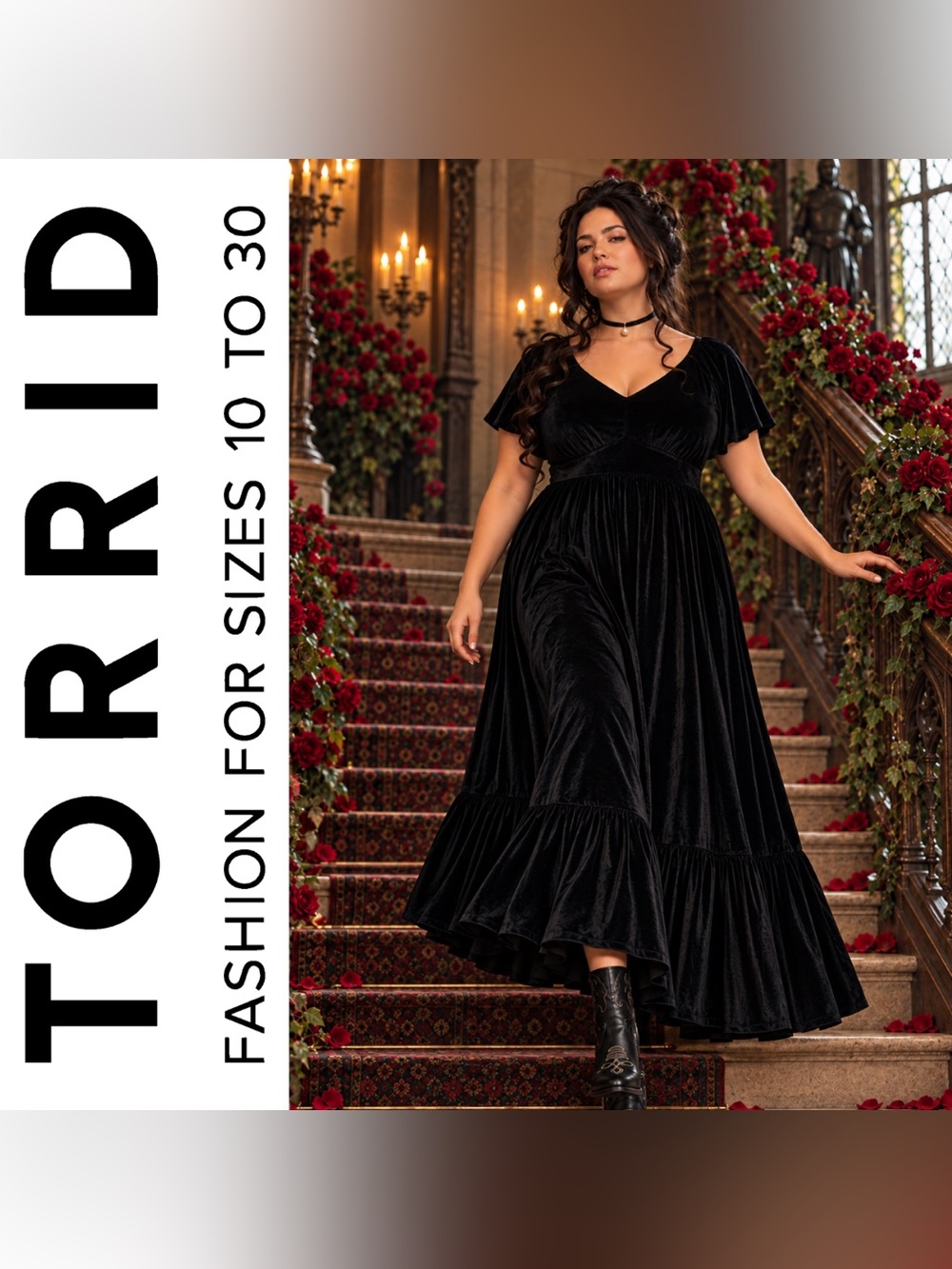 Torrid Black Velvet Flutter Sleeve Gothic Maxi Dress, Large, NWT!